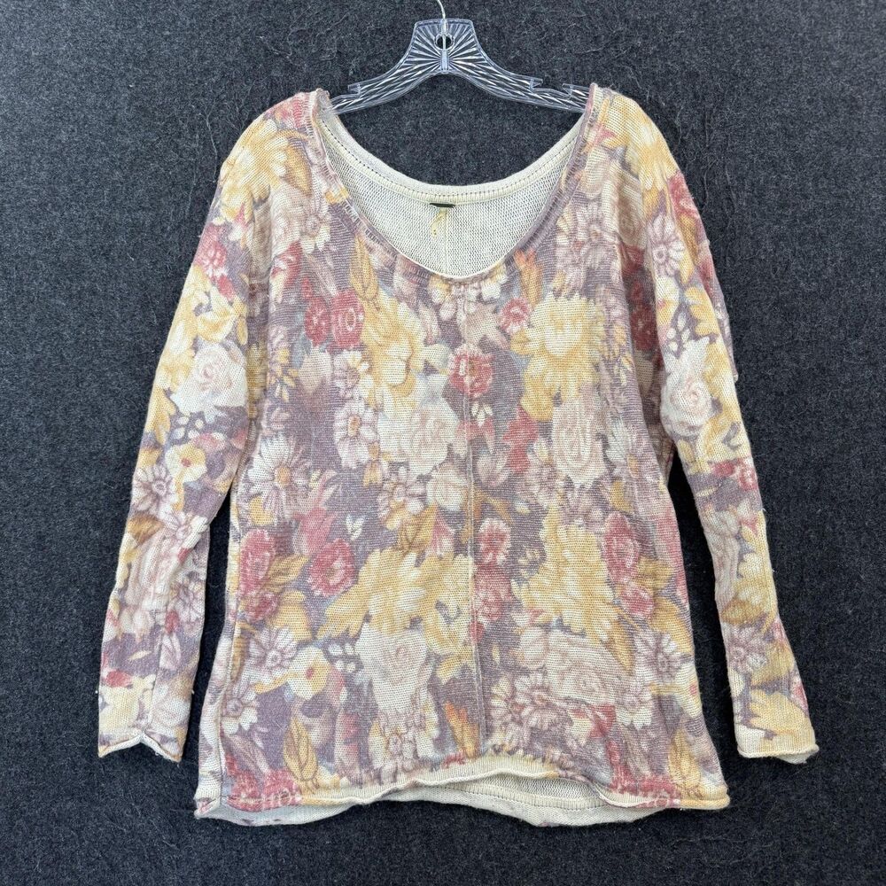 Free People Sweater Women's Medium Multi Floral Open Knit Pullover Top